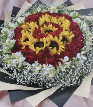 Ramo de 70 rosas y 10 girasoles